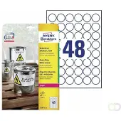 Avery-Zweckform L4716-20 Weerbestendige etiketten Ø 30 mm Polyester folie Wit 960 stuk(s) Permanent hechtend Laser (kleur), Laser (zwart/wit), Kopiëren