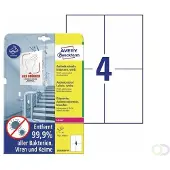 Avery Bedrukbare antimicrobiële etiketten, afneembaar, wit 105 x 148 mm, wit, Laserprinter, Kleurenlaser printer, afneembaar L80