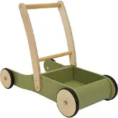 Bandits & Angels Houten Loopwagen Little Walker Retro Groen vanaf 1 Jaar voor Jongens en Meisjes - 47 cm Hoge Duwstang - voor Binnen - met Laadbak voor Spullen - Loop Wagen voor Kinderen Hout