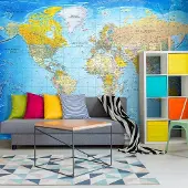 Karo-art 343cm X 245cm - Zelfklevend fotobehang - Klassieke wereldkaart, leerzaam, premium print