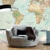Karo-art 147cm X 105cm - Zelfklevend fotobehang - Prachtig gedetailleerde wereldkaart, zeer scherpe print