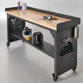 Datona Werkbank PRO - bamboe werkblad - legbord verrijdbaar - 200 cm - Zwart