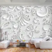 Karo-art 392cm X 280cm - Zelfklevend fotobehang - Witte Bloemen, 3D look, Premium print, voor slaapkamer en woonkamer, Wit, instructie bijgesloten
