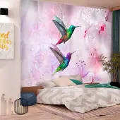 Karo-art 245cm X 175cm - Zelfklevend fotobehang - Kleurrijke Kolibries, Paars, premium print