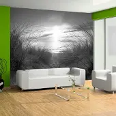 Karo-art 441cm X 315cm - Zelfklevend fotobehang - Strand in zwart-wit, 8 maten, premium print