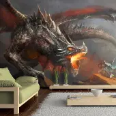 Karo-art 147cm X 105cm - Zelfklevend fotobehang - Vuur van de Draak, Premium print