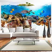 Karo-art 98cm X 70cm - Zelfklevend fotobehang - Zeedieren in de oceaan , Premium Print