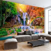 Karo-art 392cm X 280cm - Zelfklevend fotobehang - Tat Kuang Si watervallen , Premium Print