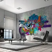 Karo-art 147cm X 105cm - Zelfklevend fotobehang - Graffiti Oog, 8 maten, premium print, geen behangtafel nodig, instructies bijgevoegd, eenvoudig aan te brengen