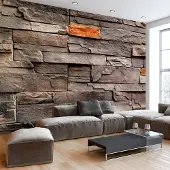 Karo-art 343cm X 245cm - Zelfklevend fotobehang - Natuurstenen muur met Oranje, Premium Print