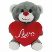 Verhaak knuffelbeer met hart 12 cm grijs/rood
