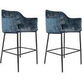 Bronx71 Velvet barkruk Jayron blauw 82 cm - Barkrukken set van 2 - barstoel
