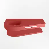 Mondiaz riva 120 cm wastafel met planchet kleur fire. Wastafel dulcet links 1 kraangaten kleur fire.