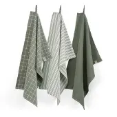 Walra Keukenset Dry Cubes Uni, Stripes & Blocks Legergroen (Set van 3)