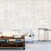 Karo-art 196cm X 140cm - Zelfklevend fotobehang - Witte muur van bakstenen , Premium Print