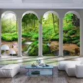 Karo-art 147cm X 105cm - Zelfklevend fotobehang - Pilaren en bos , Premium Print