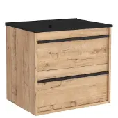 Muebles Resh badkamermeubel eiken 60cm met zwarte wastafel zonder kraangat