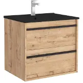 Muebles Resh badkamermeubel eiken 60cm met zwarte wastafel en kraangat