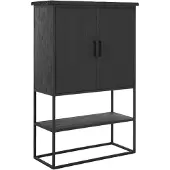 DTP Home Cabinet Beam small, 2 doors, open rack BLACK,140x90x40 cm, recycled teakwood (Zwart, 90x140x40cm)