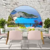 Karo-art 392cm X 280cm - Zelfklevend fotobehang - Kalamaki , uitzicht van Balkon , Premium Print