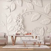 Karo-art 196cm X 140cm - Zelfklevend fotobehang - Creme kleurige Papieren Bloemen , Premium Print