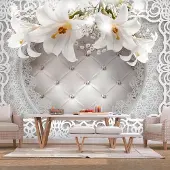 Karo-art 441cm X 315cm - Zelfklevend fotobehang - Lelies op zachte ondergond , Premium Print
