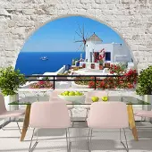 Karo-art 294cm X 210cm - Zelfklevend fotobehang - Zomer in Santorini , Premium Print