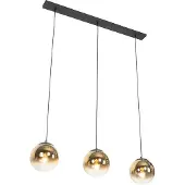QAZQA Art Deco hanglamp zwart met goud langwerpig 3-lichts - Pallon