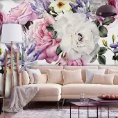 Karo-art 392cm X 280cm - Zelfklevend fotobehang - Sentimentele Bloemen tuin , Premium Print
