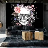Karo-art 392cm X 280cm - Zelfklevend fotobehang - Schedel en bloemen, 8 maten, premium print