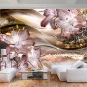 Karo-art 196cm X 140cm - Zelfklevend fotobehang - Lelies op een Golf , Premium Print