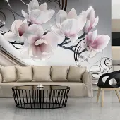 Karo-art 196cm X 140cm - Zelfklevend fotobehang - Schoonheid van Magnolia, roze/wit/grijs, 8 maten, premium print, geen lijm nodig, instructie bijgesloten, water- en UV bestendig