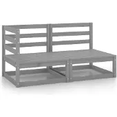 vidaXL 2-delige Loungeset massief grenenhout grijs