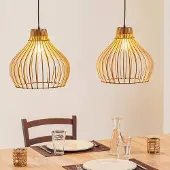 TEMAR LIGHTING Hanglamp Barrel, dimbaar, hout licht, Woon-/ Eetkamer, Hout, Landelijk, Hanglamp