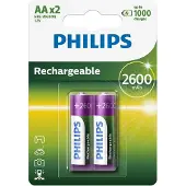 Philips Pack de 2 piles rechargeable AA LR6 2600 mAh