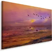 Karo-art Schilderij - Vogels over de Oceaan, zonsondergang, Premium Print