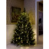 Konstsmide - LED-boomversiering met ring, voor kerstboom, 5 strengen à 40 LED's, gedeeltelijk voorgemonteerd, 200 warmwitte LED's, 24V transformator, donkergroene kabel; 6361-120