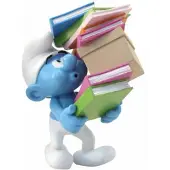 Plastoy Kunsthars smurfen figuurtje met een stapel stripboeken - 12cm - Verzamelfiguur - Beeldje