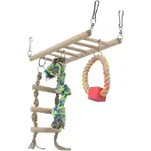 Trixie hangbrug met touwladder & speelgoed hamster hout 29x9x25 cm 3 st