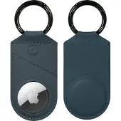Valenta - AirTag Hoesje - AirTag Sleutelhanger - Leer - Blauw - geschikt voor Apple AirTag