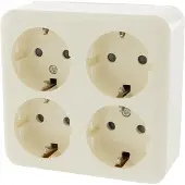 Q-Link Contactdoos Opbouw 4Voudig Randaarde Vierkant - Creme