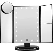 Uniq Hollywood trifold cosmetische spiegel met LED -licht Make-up spiegels Zwart