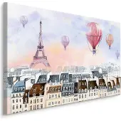 Karo-art Schilderij - Luchtballonnen boven Parijs, Frankrijk, Premium Print op Canvas