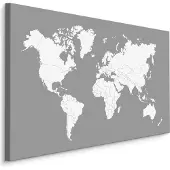 Karo-art Schilderij - De Wereld op een Grijze Achtergrond, Wereldkaart, Premium print
