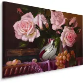 Karo-art Schilderij - Rozen in een Vaas, Premium Print op Canvas