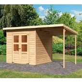 Karibu tuinhuis/schuur Merseburg 4 met aanbouwdak, onbehandeld, afmetingen 370x214x219 cm