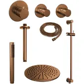 Brauer Edition Thermostatische Inbouw Doucheset - Geborsteld Koper PVD - Hoofddouche 30cm - Plafondsteun - Staafhanddouche - Met Glijstang - Messing - Kranen, Douchekranen, Douchesets, Inbouw