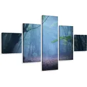 Karo-art Schilderij - Mistig bos, 5luik, premium print