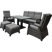 AVH-Collectie Dallas stoel bank dining loungeset 6 delig verstelbare tafel antraciet