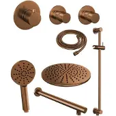 Brauer Copper Edition thermostatische inbouw regendouche SET 20 met 30 cm douchekop en rechte muurarm en 3-standen handdouche en doucheslang en geïntegreerde glijstang koper geborsteld PVD